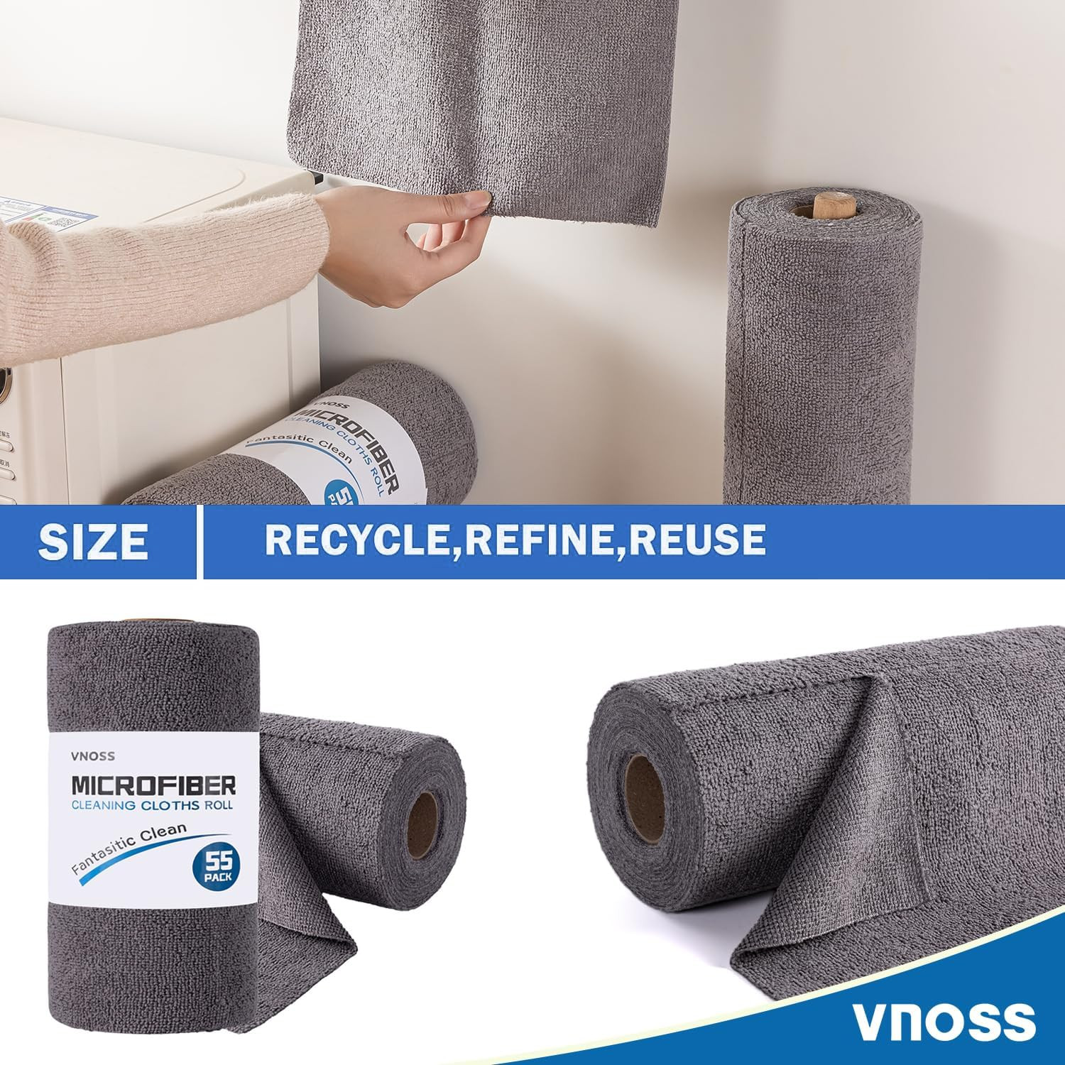 55 Pack Microfiber Cleaning Cloth Roll, Tear Away Reusable Towels, 11" X 9", Ult gallery