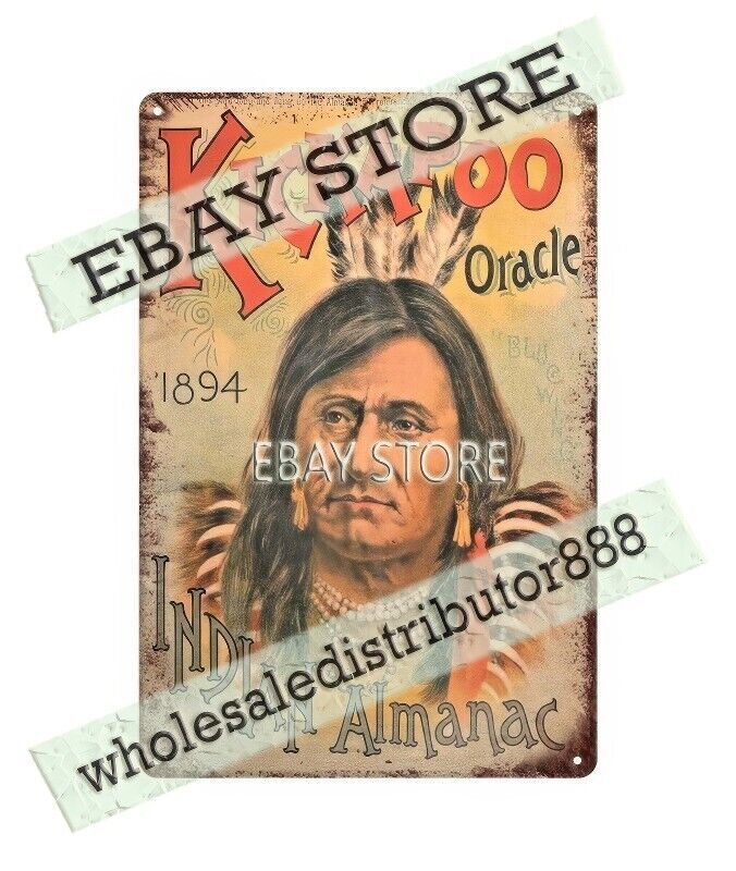 1894 Kickapoo Oracle Indian Almanac native American metal tin sign garage signs gallery