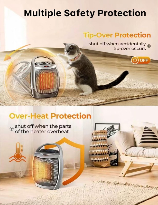 Electactic Portable Ceramic Space Heater w/Thermostat, 1500W Indoor Electric Fan gallery