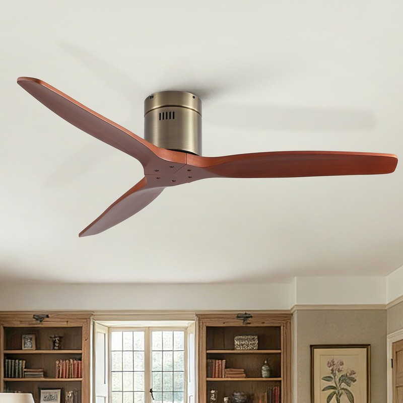 52" Solid Wood Flush Mount Ceiling Fan, Bronze, Reversible DC Motor gallery