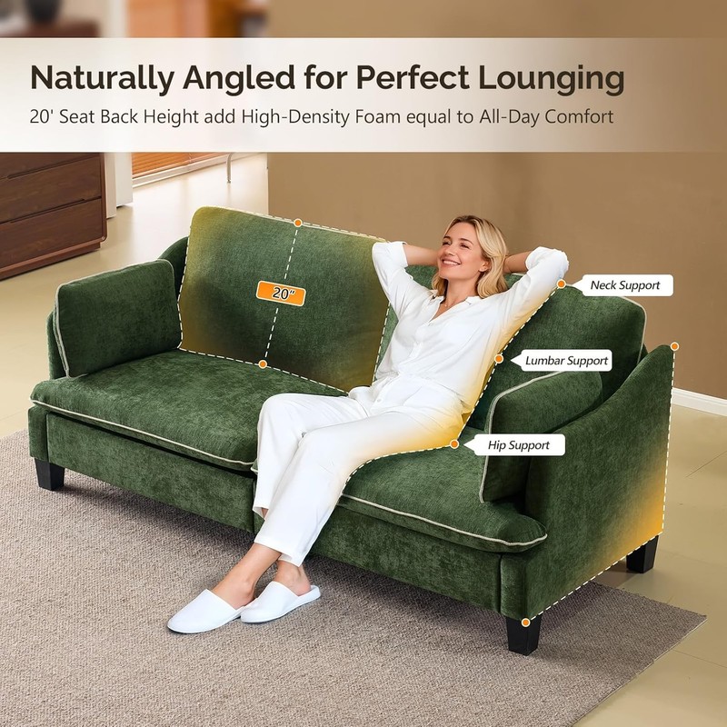 VINGLI 84" Deep Seat Sofa 3 Seater Upholstered Linen Velvet Modern Living Room gallery