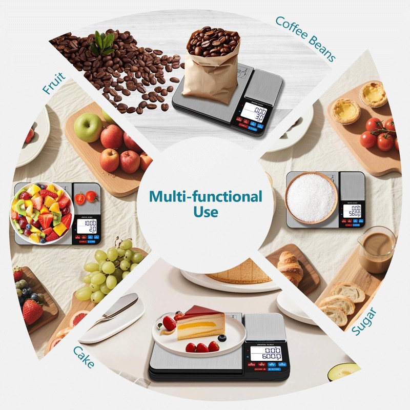 Dual Platform Digital Kitchen Scale, USB Rechargeable, 11lbs/5kg with 0.1g Pr... gallery