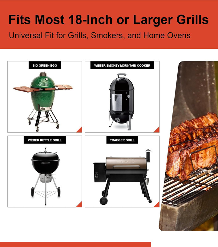 Rib Rack for Smoking – Foldable Extra Long Stainless Steel Rib Holder for 4 Ribs gallery