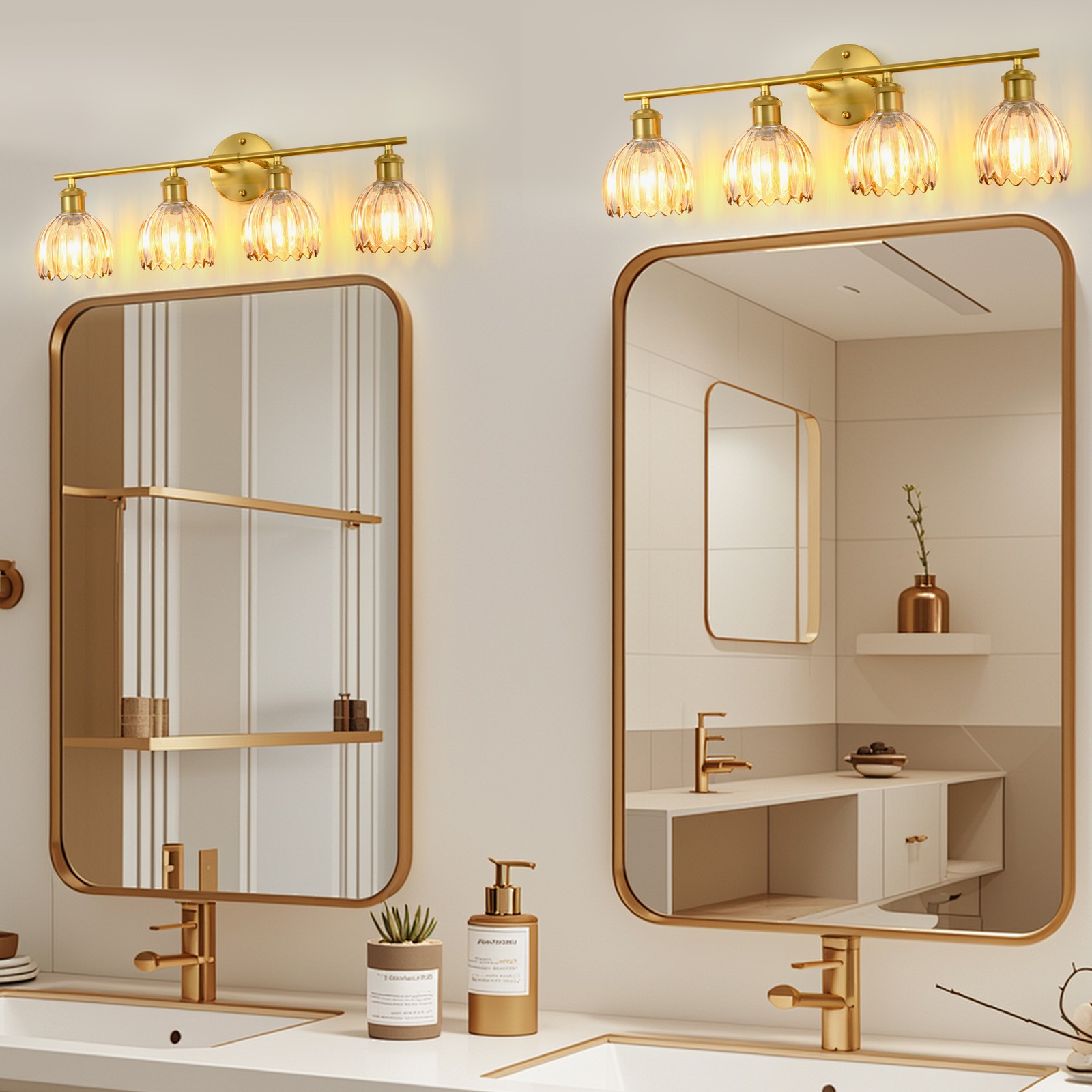 Premium 4-Light Copper Vanity Light with Amber Glass Shades,Adjustable E26 gallery