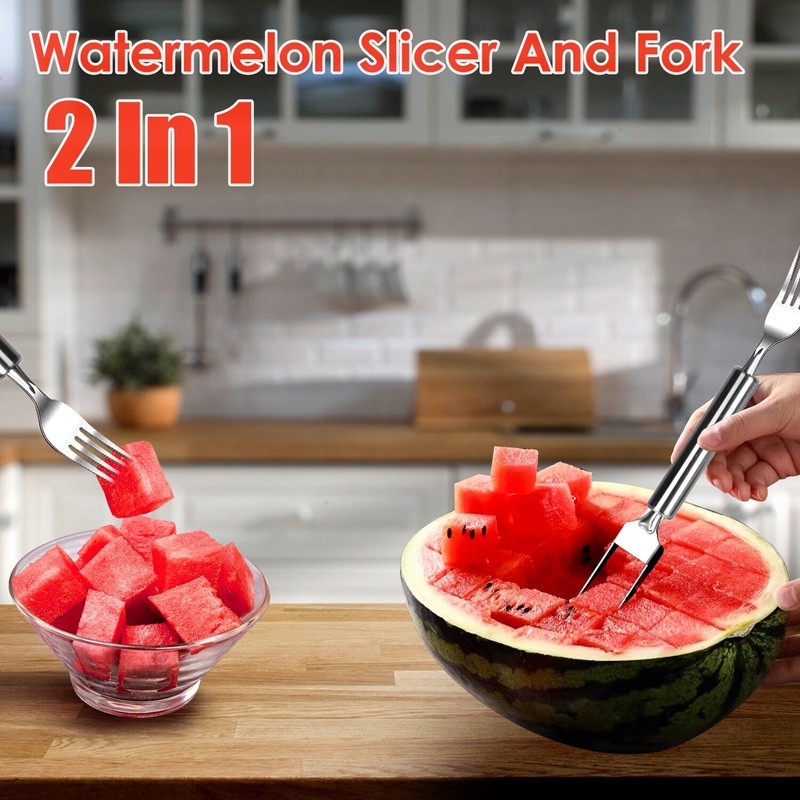 iMounTEK 5Pc Watermelon Cutter Slicer Fork Stainless Steel 2 Head Cutting Knife gallery