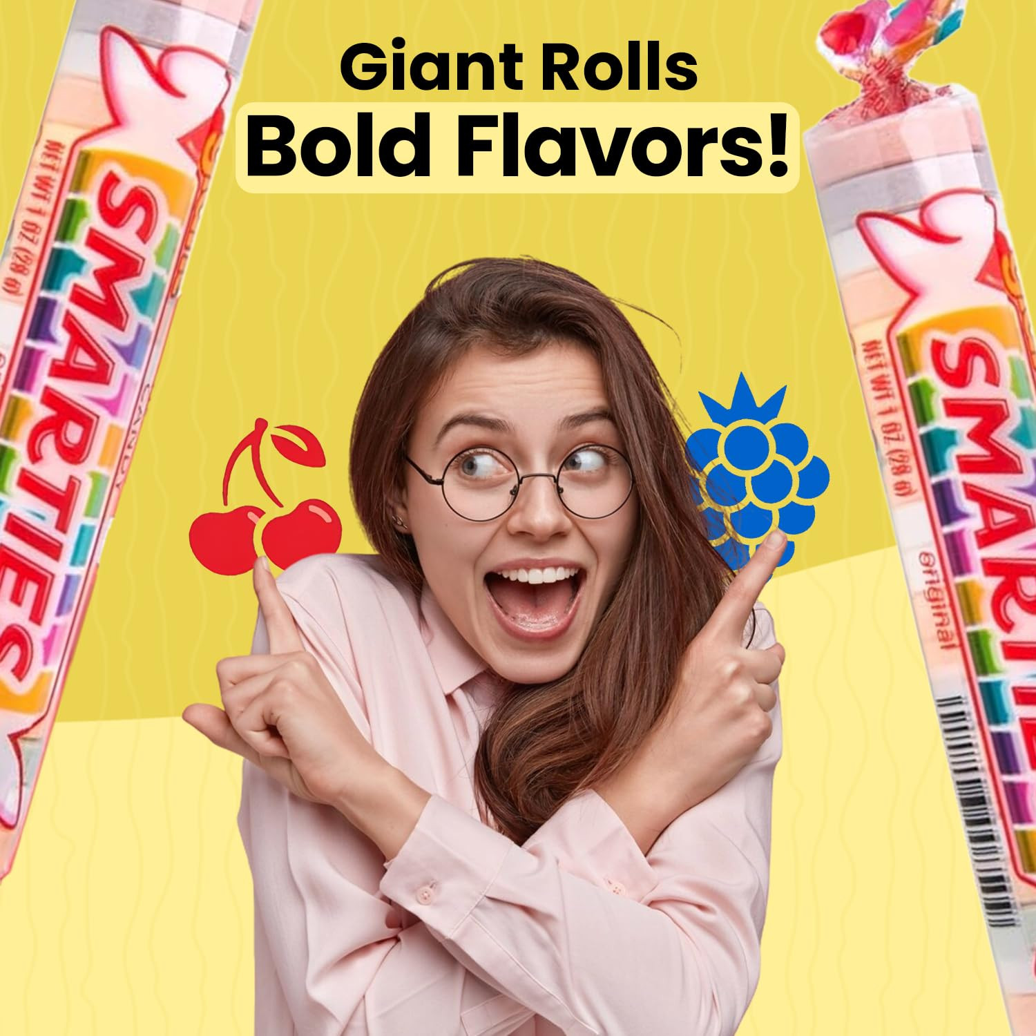 Smarties Candy Variety Pack – Giant Rolls Box (34 oz, 36 Rolls) + 5 oz Peg Bag – gallery