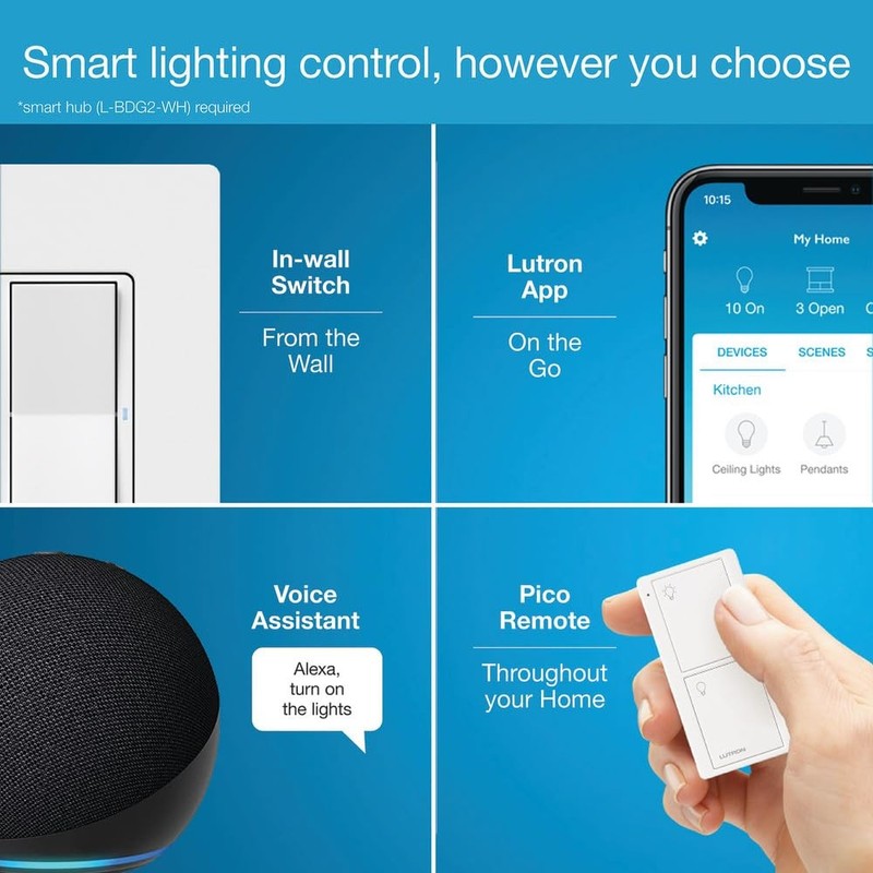 Smart Light Switch for Caseta Lighting Neutral Required Black DVRF-5NS-BL Led gallery