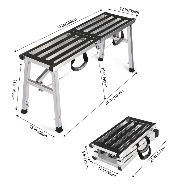 Folding Work Platform 400 Lbs, Height Adjustment 19-27"(H), Portable Steel St... gallery