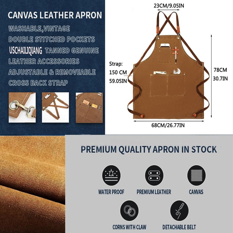 Kitchen Apron Canvas (2 Pack), Chef Apron Cross Back Adjustable Apron with 3 ... gallery