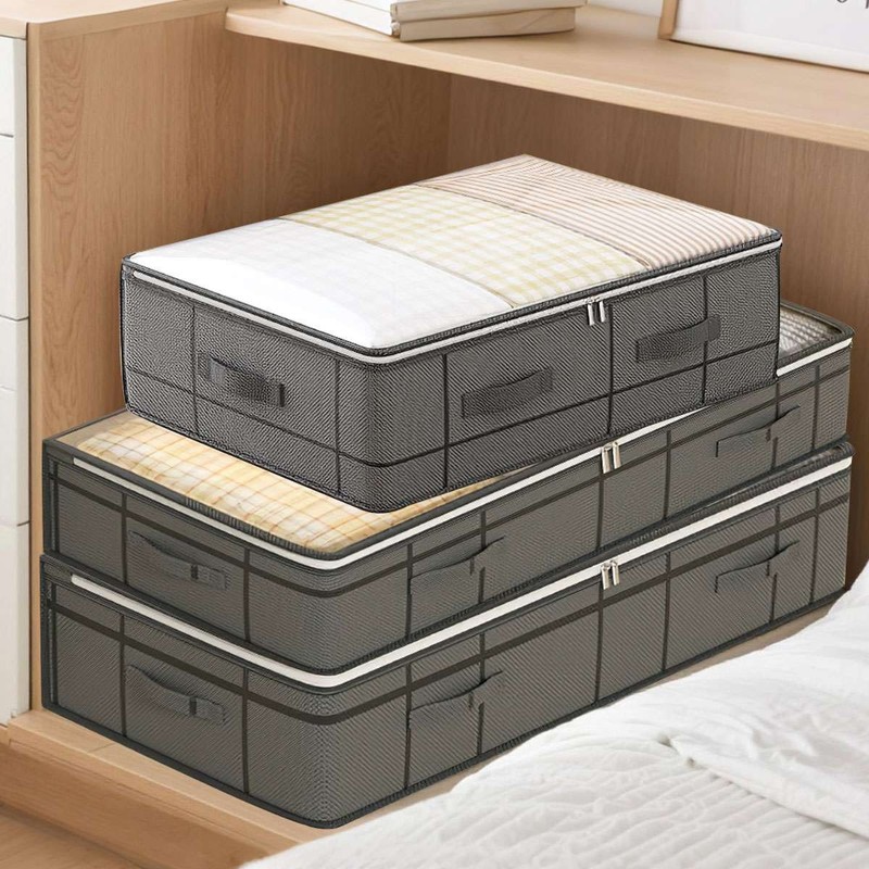 2PCS Large Capacity Zippered Under Bed Storage Bag Non-woven Clothes Storage gallery