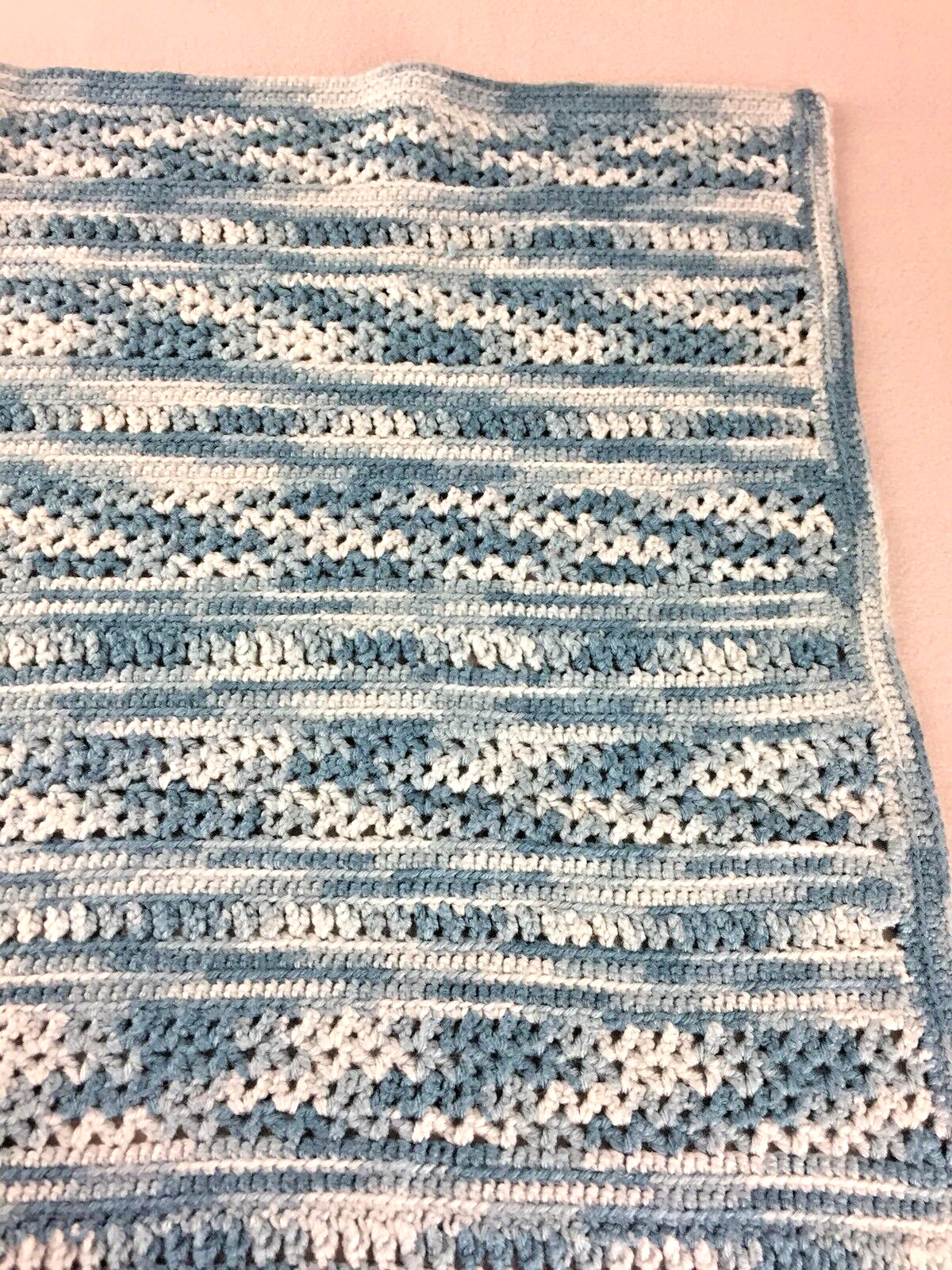 Small Crocheted Lap Chair Afghan Throw Variegated Blue 31" x 39" gallery