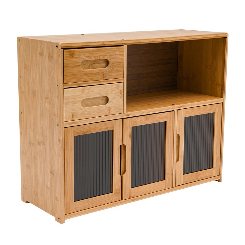 Bamboo Kitchen Storage Cabinet 62 × 23 × 48 cm 2 Drawers Clear Doors gallery