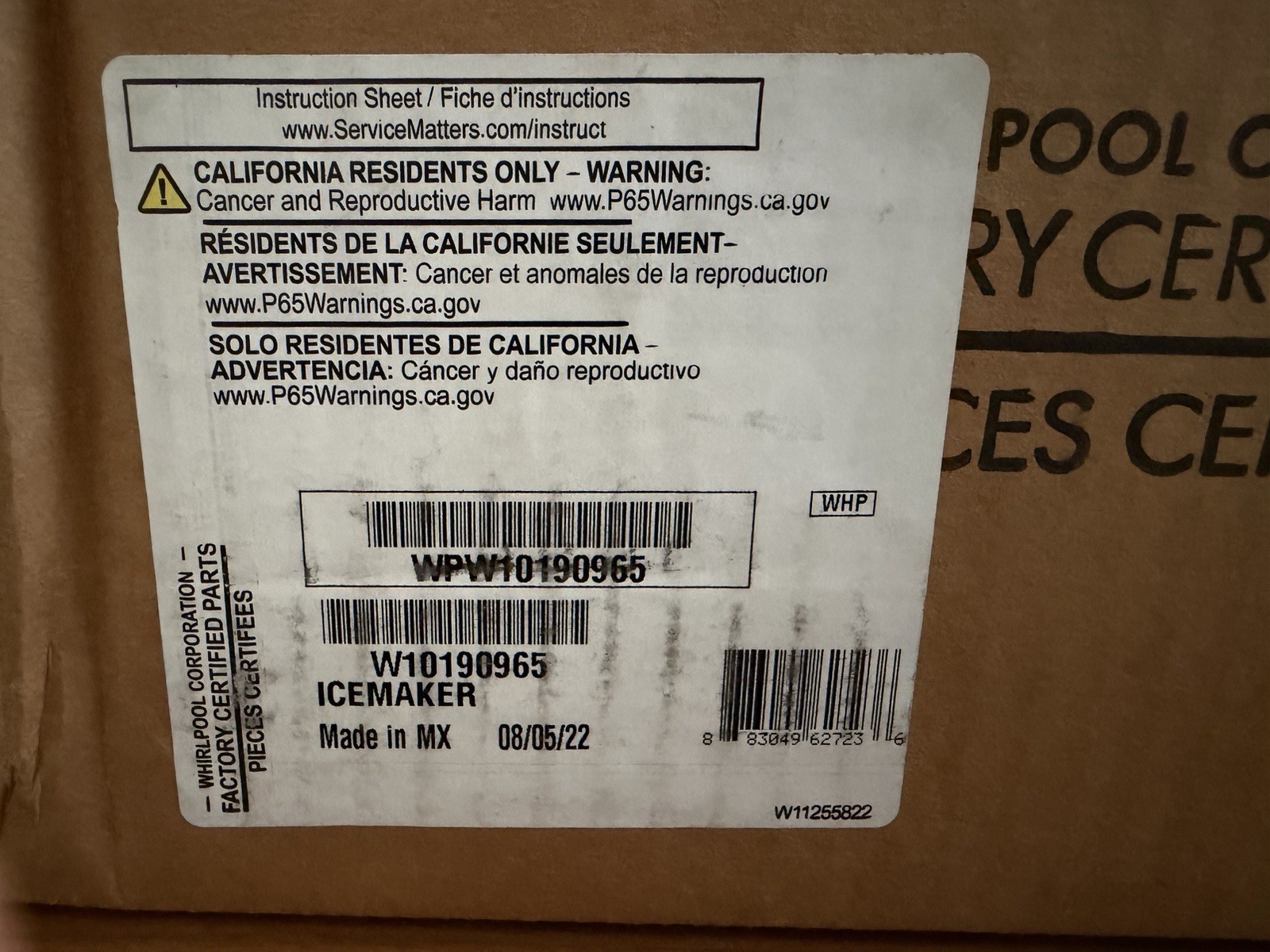 Whirlpool W10190965 Refrigerator Ice Maker gallery