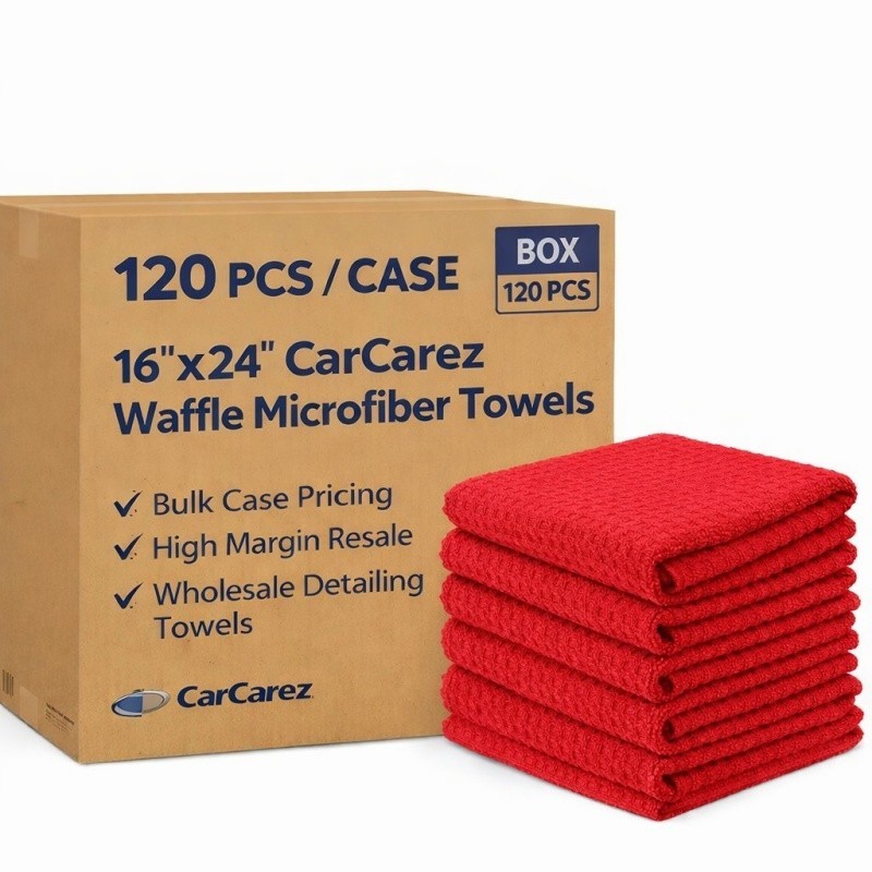 CarCarez Red Microfiber Towels 16"x24" 380GSM 120PCS Bulk Detailing Towels