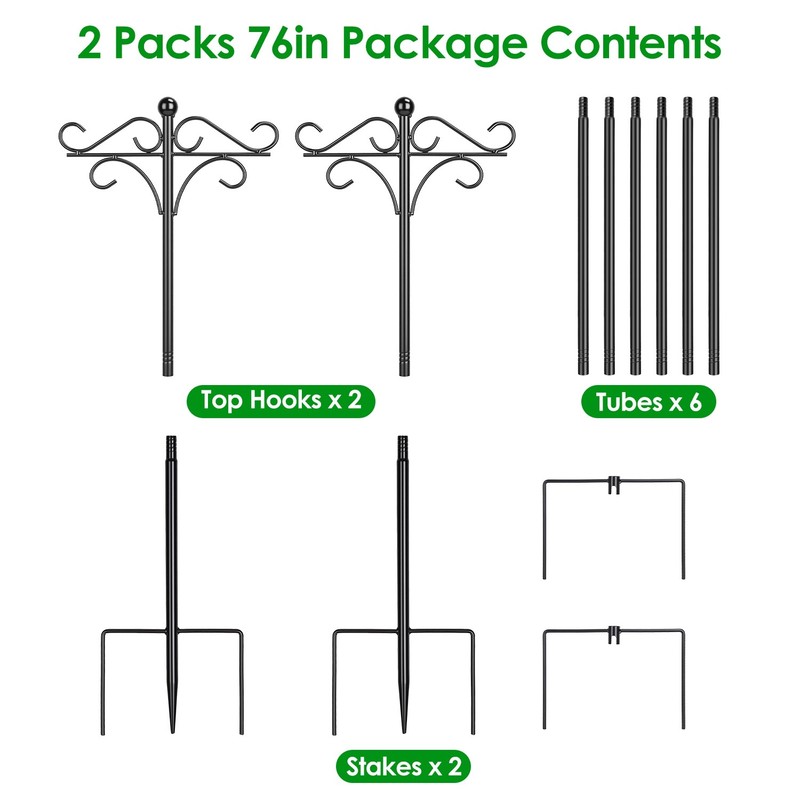 2x Double Shepherds Hooks for Outdoor 76" Heavy Duty Adjustable Bird Feeder Pole gallery