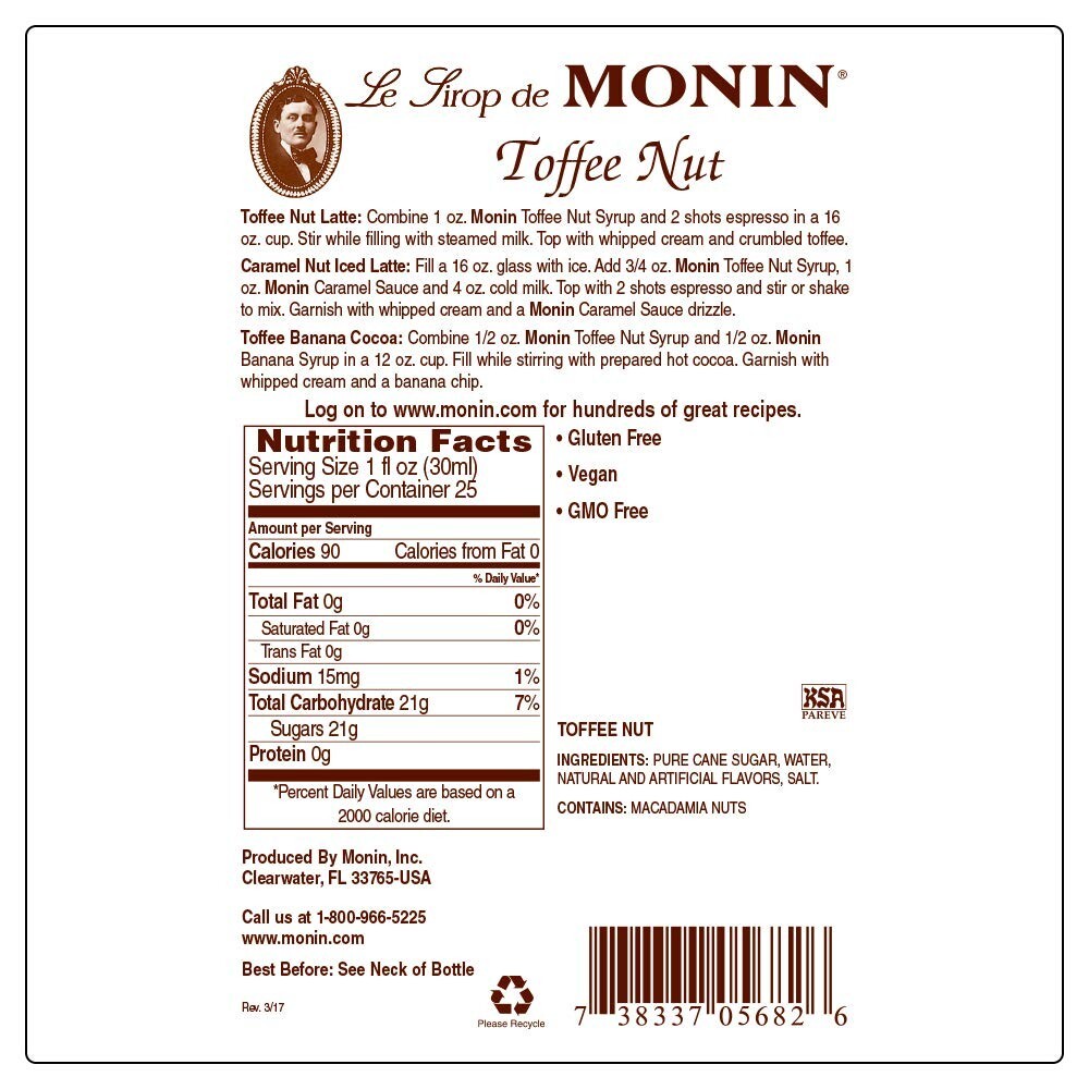 Monin Toffee Nut Syrup (750mL), H-Toffee Nut gallery