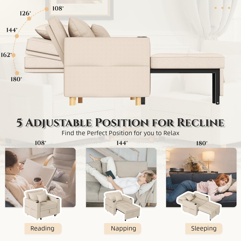 Esright Convertible Sofa Bed 3-in-1 Arm Chair Folding Recliner Sleeper 5 Color gallery