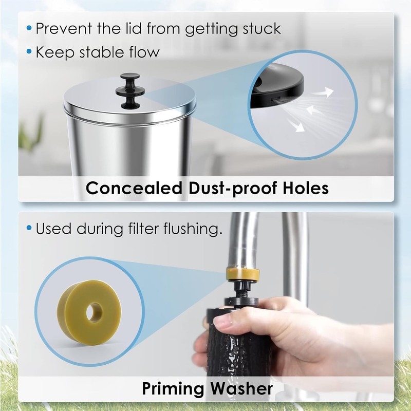 Waterdrop Gravity-fed Water Filter System, with 4 Filters, 2.25G Stainless-Steel gallery