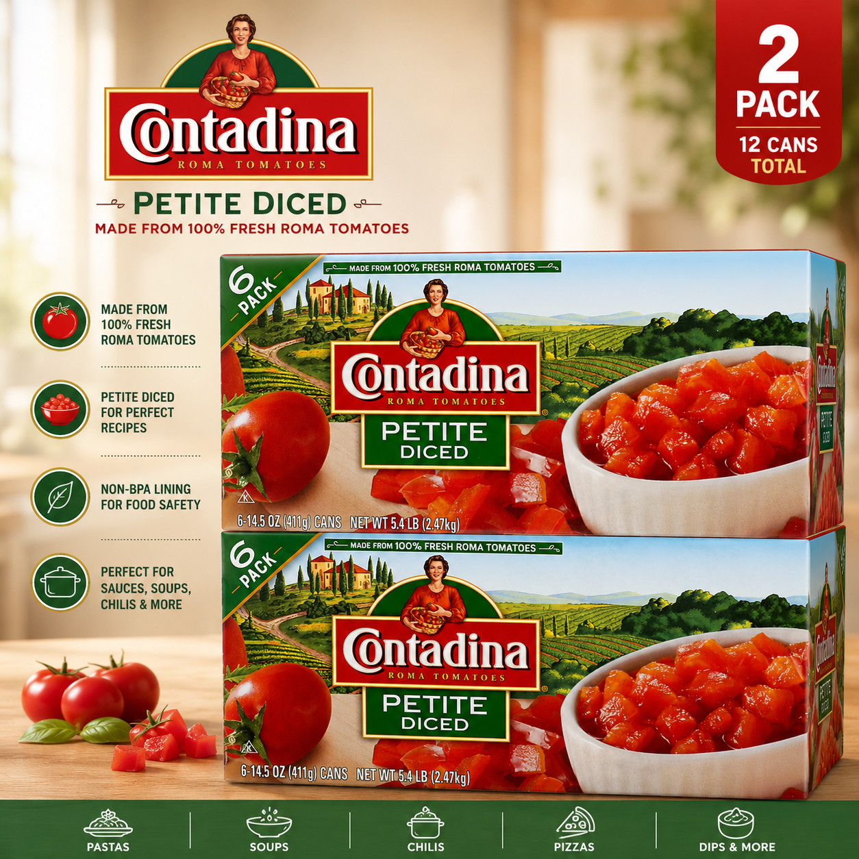 (6 Pack) Contadina Petite Diced Tomatoes, 15 oz cans PACK OF 2 gallery