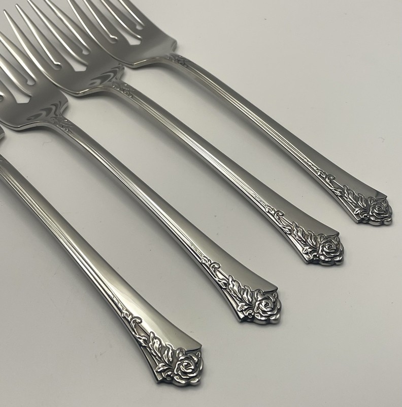 (4) Oneida Heirloom Cube DAMASK ROSE Stainless Salad Fork Lot ~ 6 7/8” gallery
