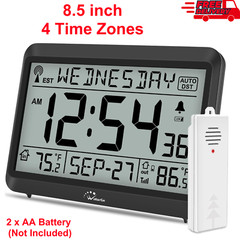 WallarGe Atomic Clock with Indoor Outdoor Temperature, Self-Setting Wall Clock