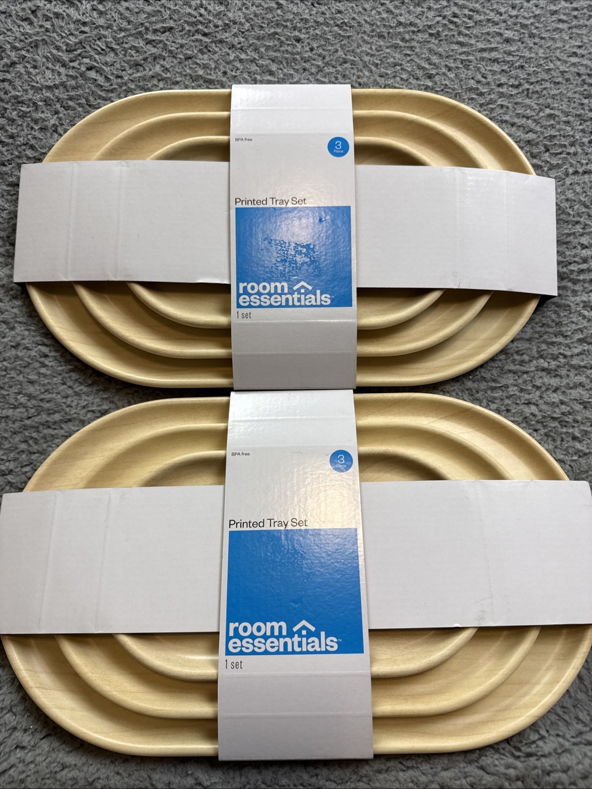 2x Room Essentials 3pk Melamine Trays with Wood Decal Natural Wood gallery