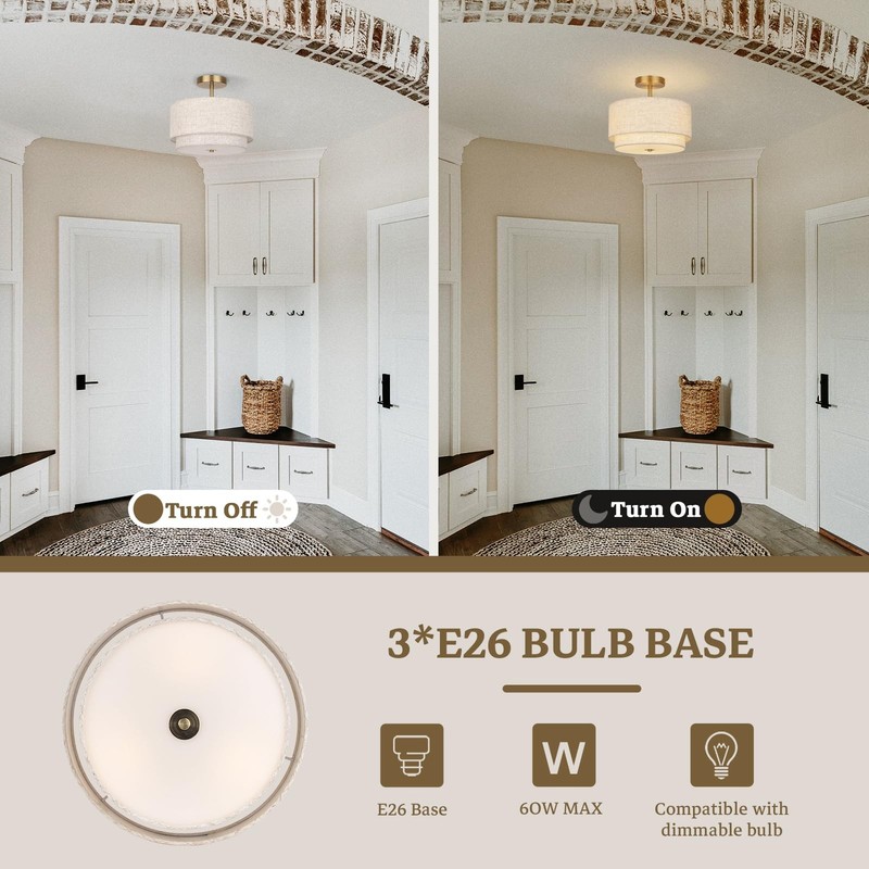 Semi Flush Mount Ceiling Light Fixture,12.6'' Gold Light Fixtures Ceiling Mou... gallery
