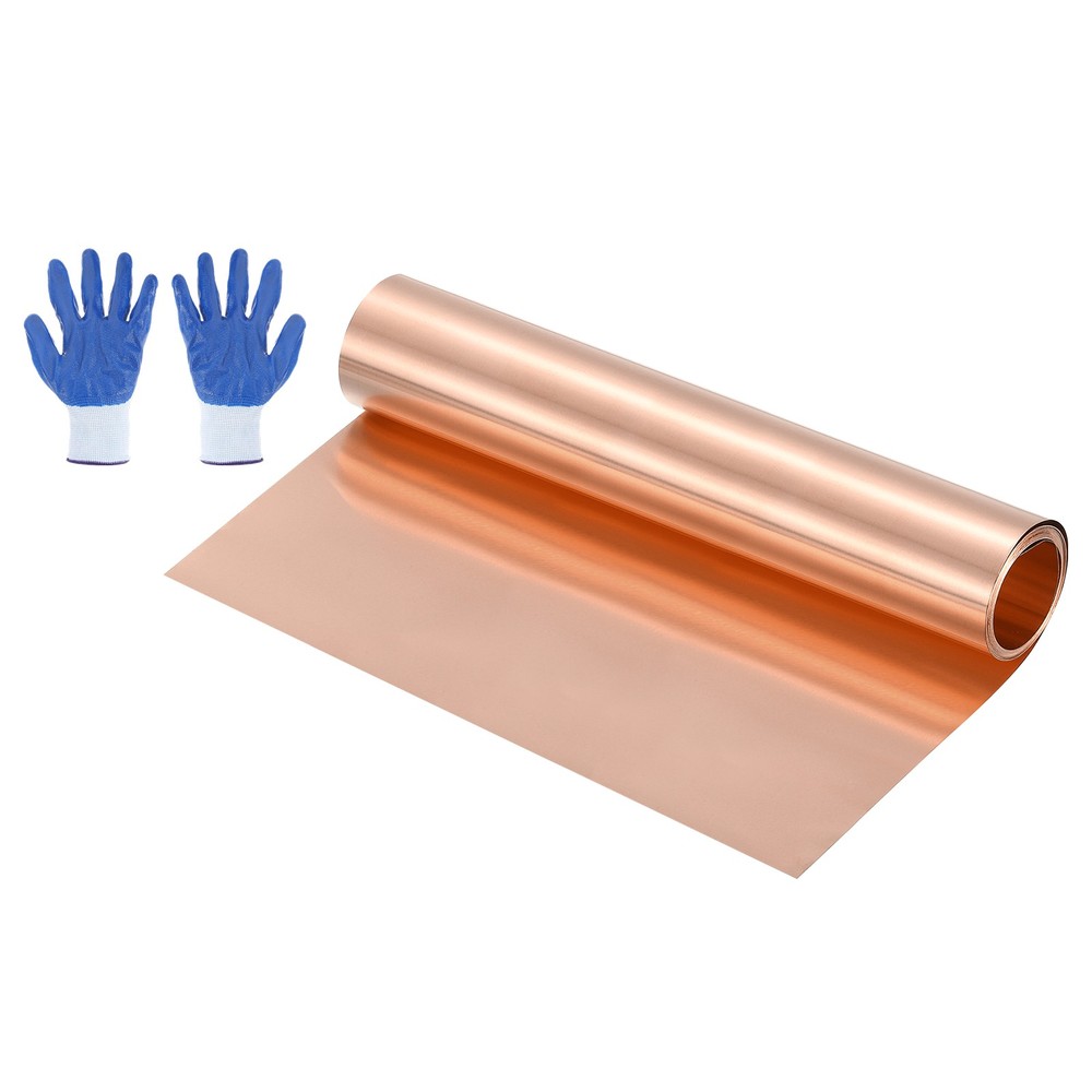3.28ft Copper Sheet Roll, 1000x200x0.06mm Pure Copper Strip with Gloves