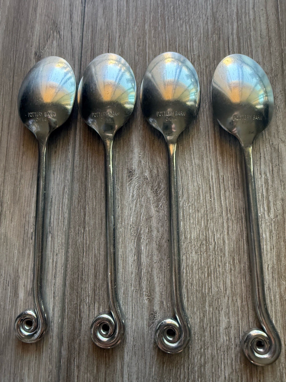 Pottery Barn Fiddlehead 7 3/8" Teaspoons Polished Glossy Handle 4 Pieces gallery