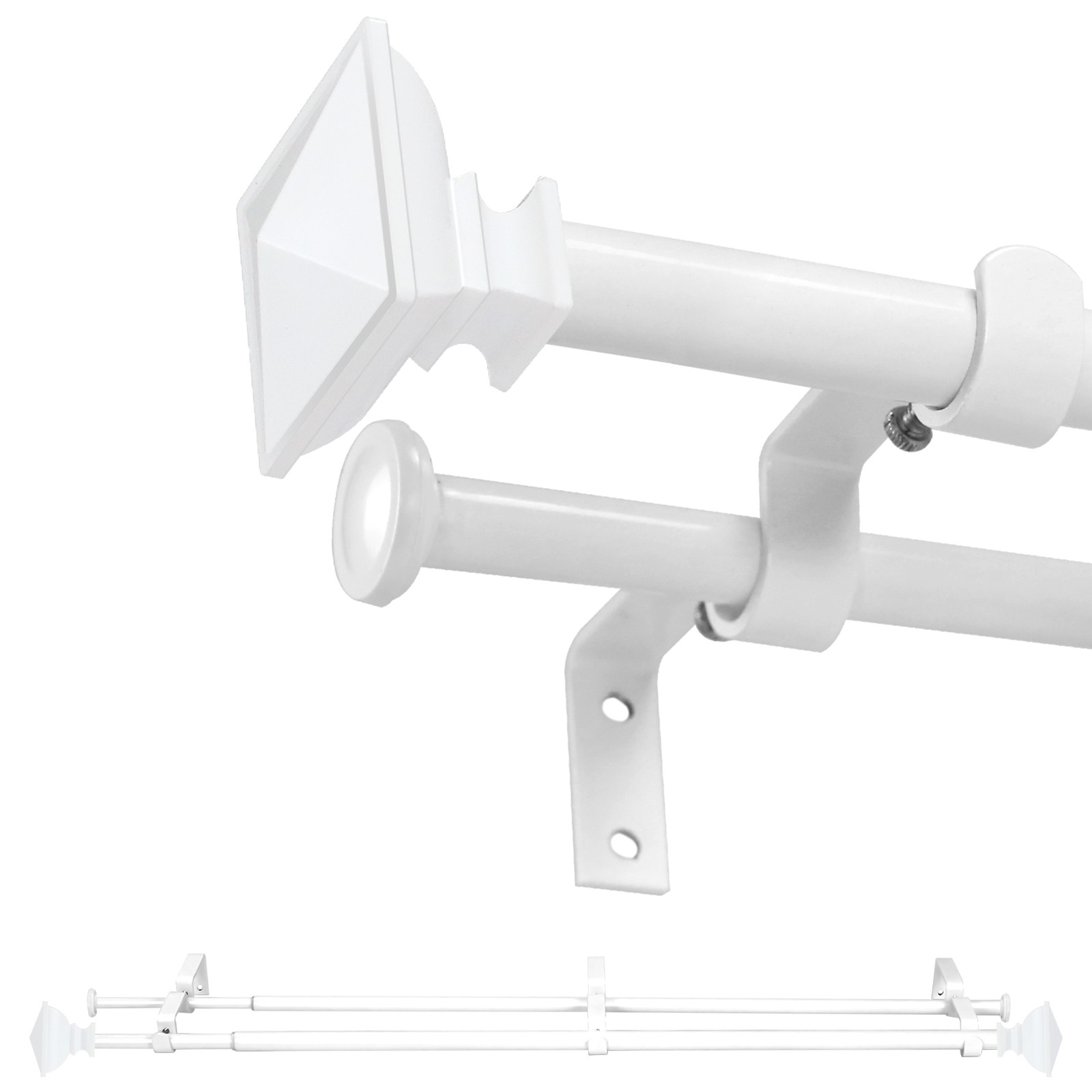 5/8" Square Urn Adjustable Double Drapery Curtain Rod, 28”-48“/ 48”-84“/84”-120” gallery