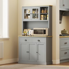 HOMCOM 71″ Kitchen Pantry, Modern Storage Cabinet with Drawers, Glass Doors