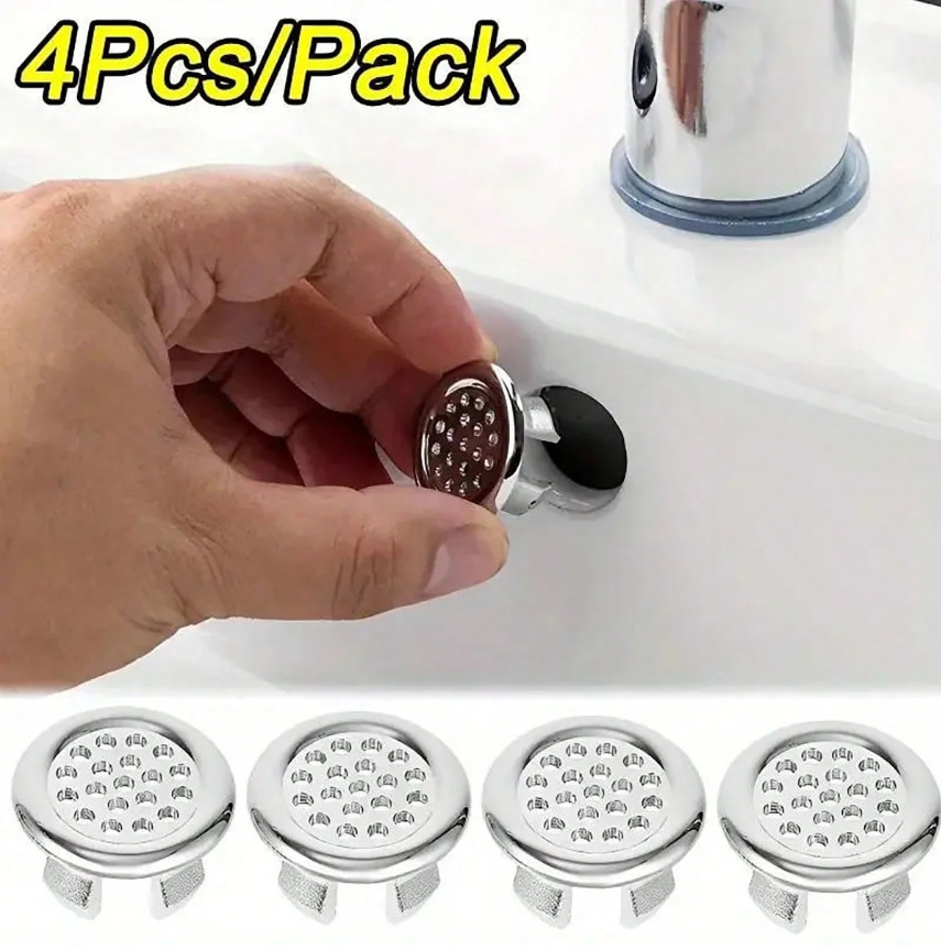 4pcs Chrome Sink Overflow Covers - Round Plastic Inserts for Bathroom Basin-NEW gallery