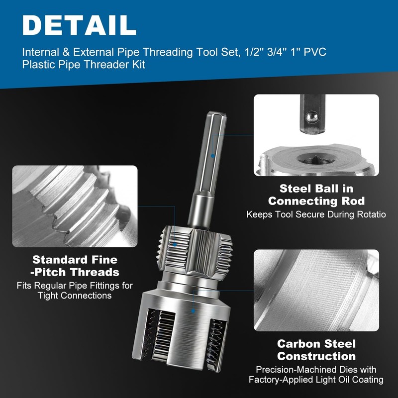 3PCS PVC Pipe Threading Tool Set for 1/2″ 3/4″ 1″ Pipes - Dual Internal & Ext... gallery