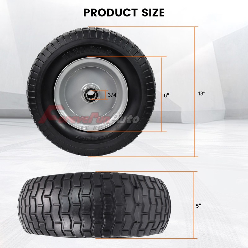 2pcs 13x5-6 Flat Free Tire & Wheel Solid Turf Lawn Mower,3/4" or 5/8" Bearing gallery