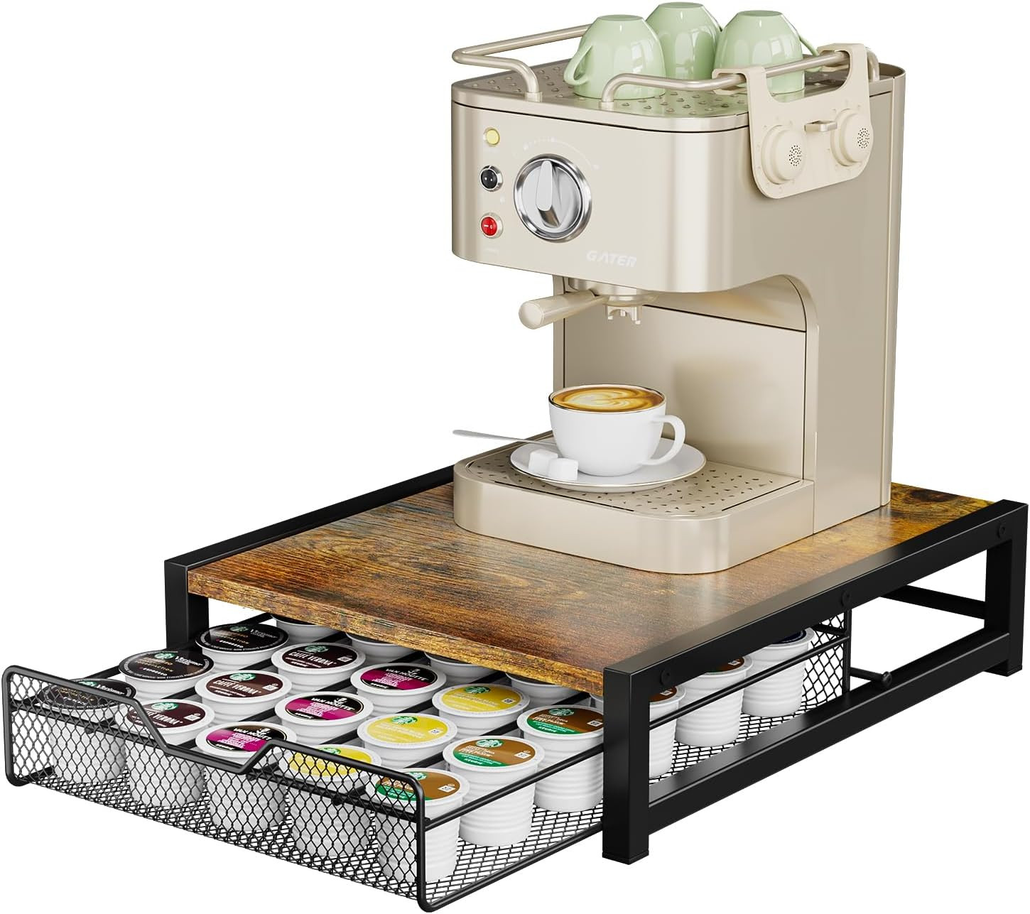 Coffee Pod Holder for Keuring K-Cup,Rustic Brown Counter Storage Organizer with gallery