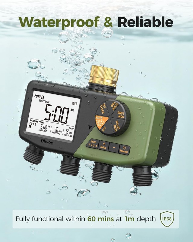 4 Zone Sprinkler Timer with Large Display Digital Control Rain Delay for Garden gallery