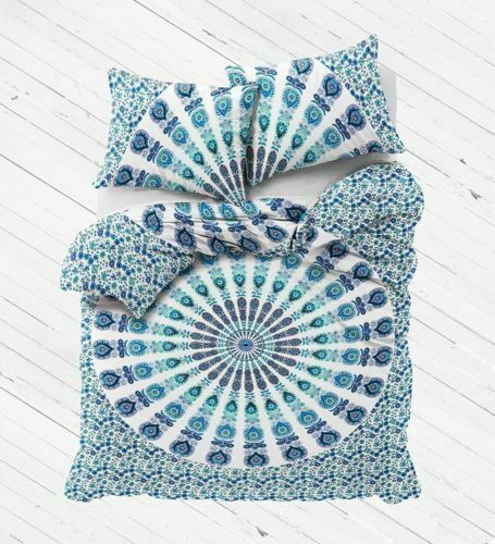Traditional Peacock Mandala Queen Size Quilt 100% Cotton Duvet Cover Bedding Set gallery