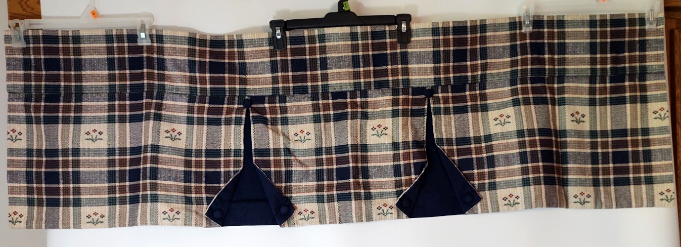 2 Rustic Country Plaid Checked Valances with Buttons & Flowers~56 in x 17 in gallery