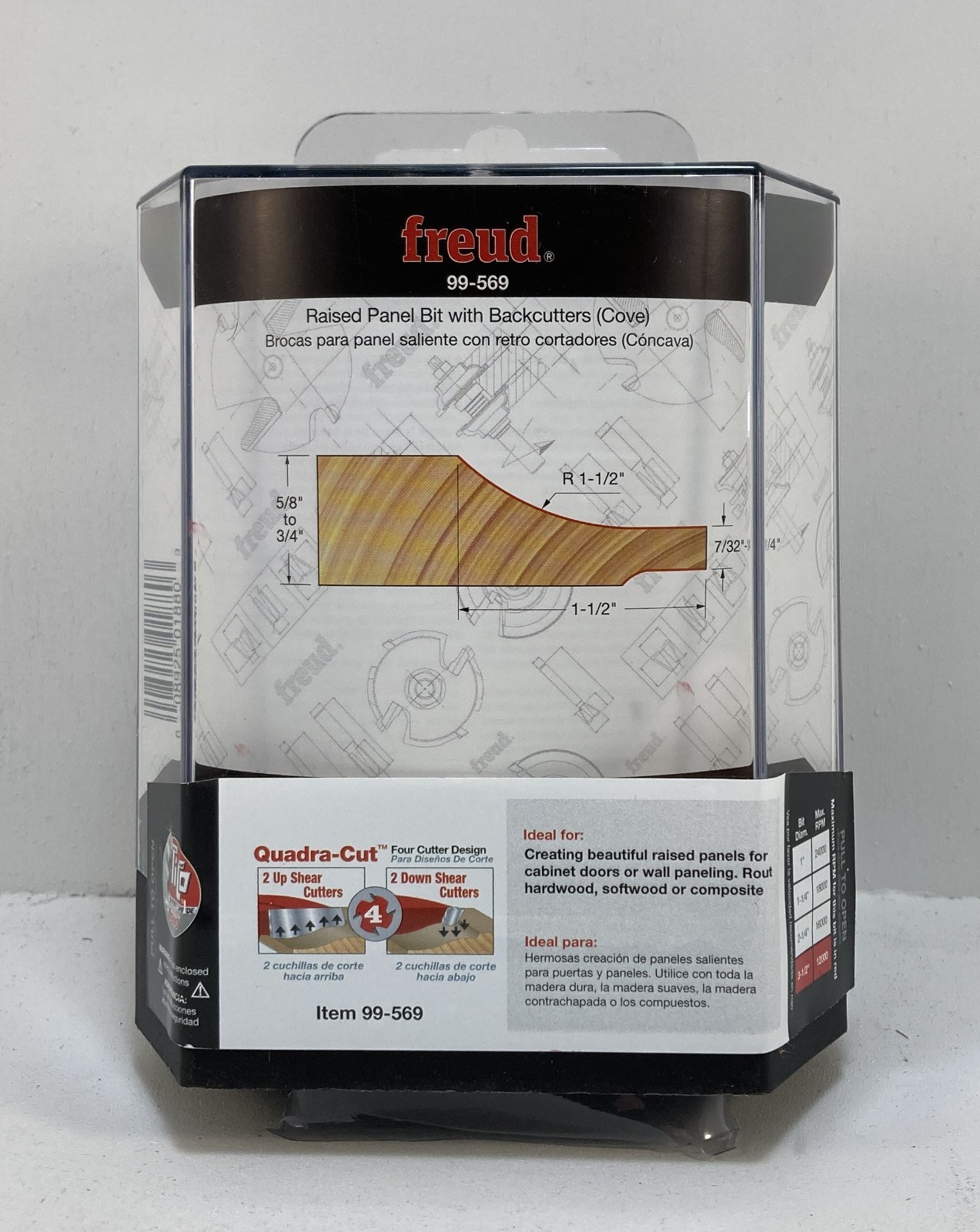 Freud 99-569 Quadra-Cut Raised Panel Bit w/ Backcutters Cove 1-1/2" Radius gallery