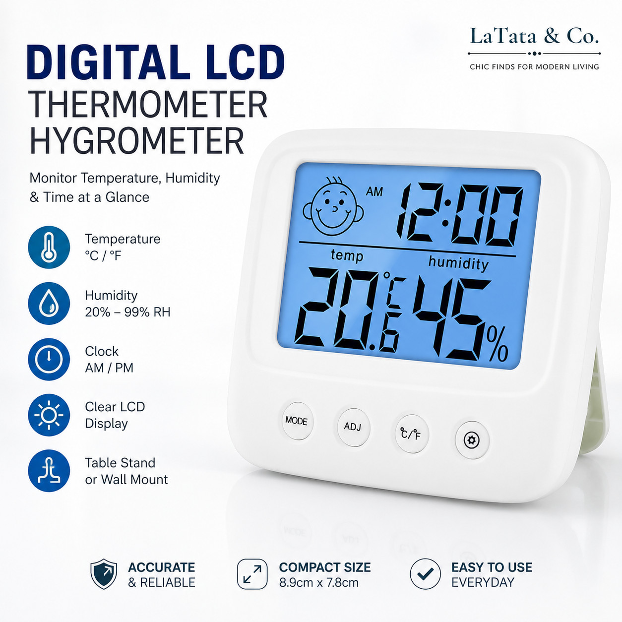 Digital LCD Thermometer Hygrometer Room Humidity Meter Clock 8.9cm/3.5in gallery