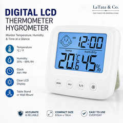 Digital LCD Thermometer Hygrometer Room Humidity Meter Clock 8.9cm/3.5in
