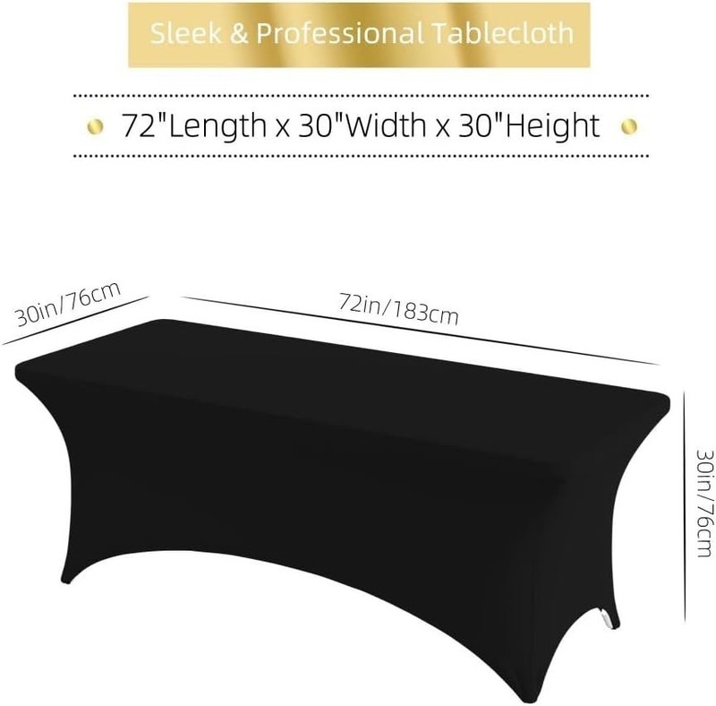 Custom Table Cloth Rectangular 72" x 30" Pure Black Polyester Spandex gallery