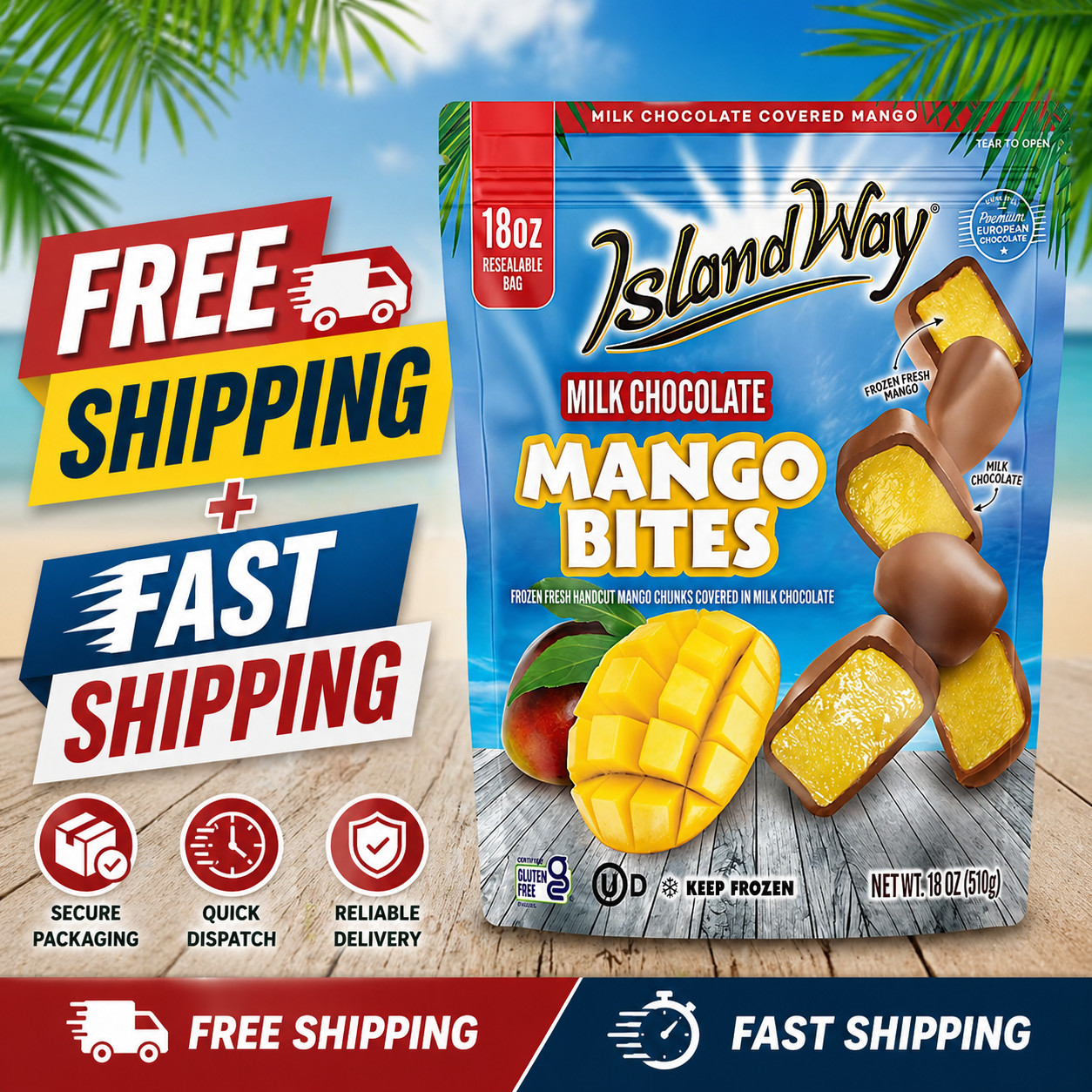 Island Way Milk Chocolate Covered Mango Bites 18oz Resealable Bag Frozen Premium gallery