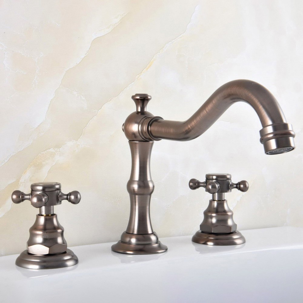 Widespread Bathroom Sink Faucet 2 Handle 3 Hole Vanity Basin Mixer Tap Brown gallery