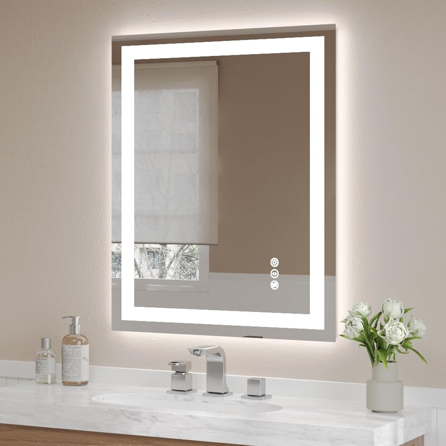 28x36'' Vanity LED Bathroom Mirror Lighted Wall Mirror Dimmable Anti-fog 36x28'' gallery