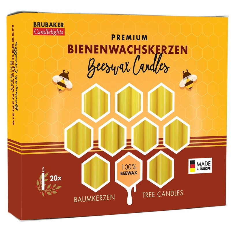 BRUBAKER 100% Beeswax Tree Candles - Pack of 20 - Honey Colored - 3.74" gallery