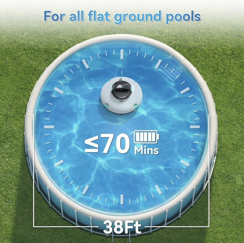 Cordless Robotic Pool Cleaner, Vacuum 70 Mins Runtime/15KPa Suction/Self-Parking gallery