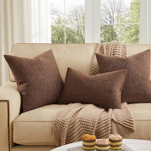 Rustic Cotton Linen Throw Pillow Covers Set of 2, 22" x 22" (Pack of 2) Brown gallery