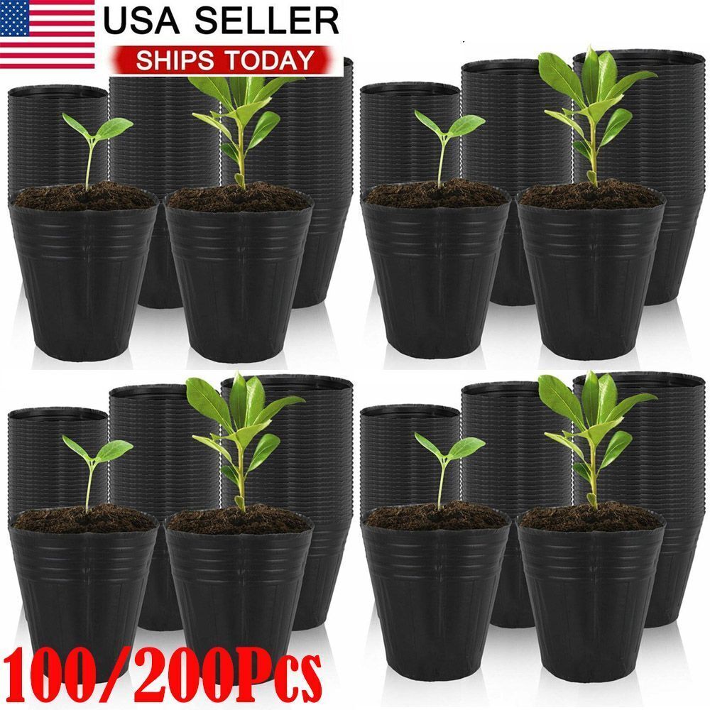 100/200 Round Nursery Plastic Flower Pots for Plants Seedlings Black 2.6-3.5in gallery