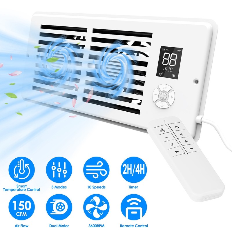 Register Booster Fan Smart Temperature Control 4"x10" Heating Cooling Vent Fan gallery